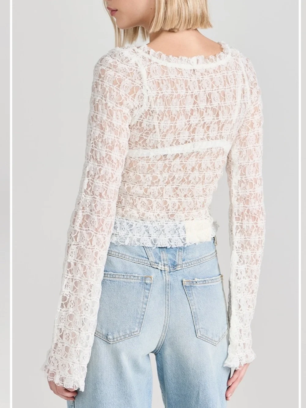 Free People Madison White Sheer Lace Cropped Cardigan